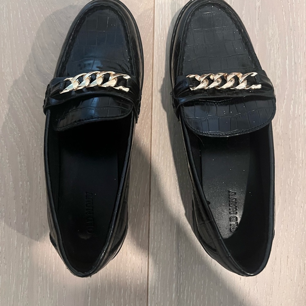 Old Navy Black Loafers with Gold Chain detail